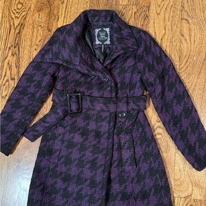 Yoki Purple and Black Houndstooth Pea Coat
